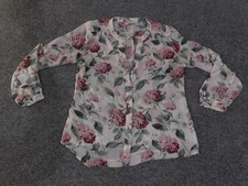 LOFT Blouse Womens Medium Floral Sheer Long Sleeve Button Up Lightweight Top