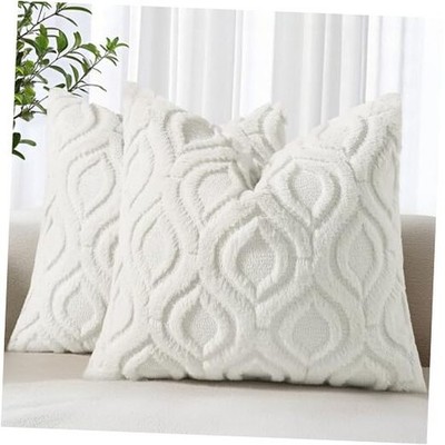  Cozy Textured Throw Pillow Covers 18x18 Inch 18'' x 18'' (Pack of 2) Cream White