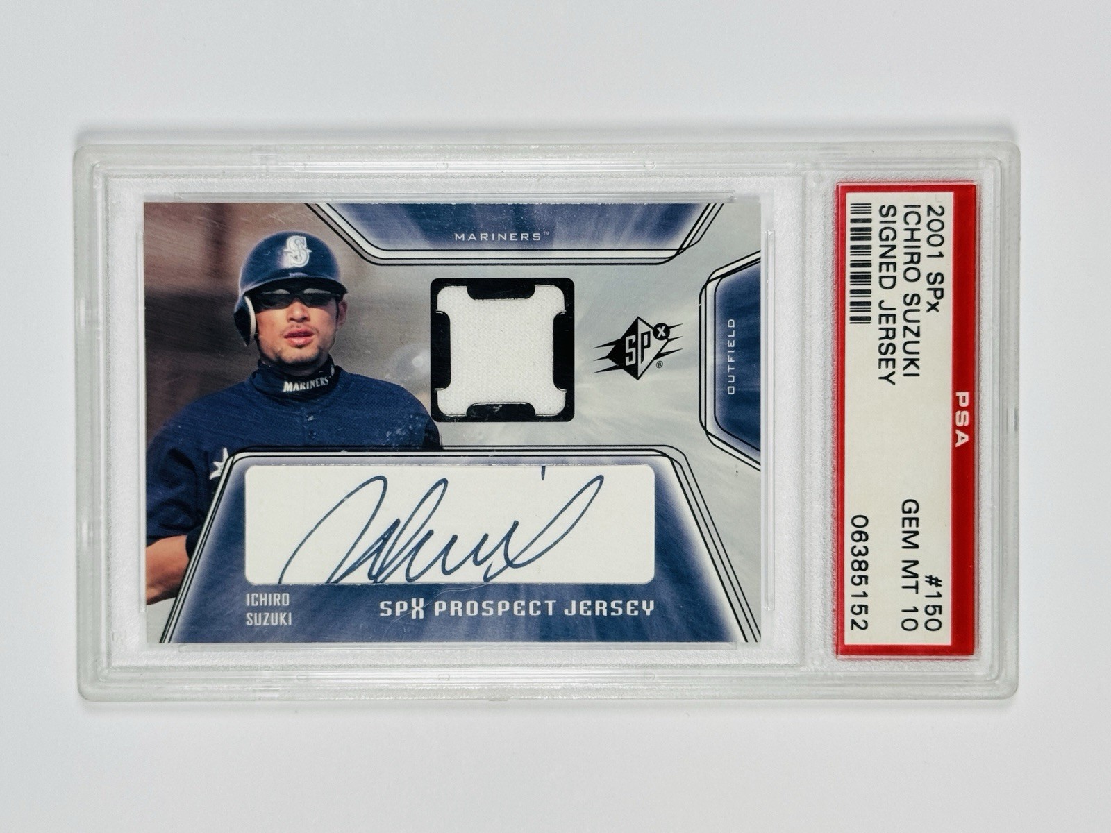 2001 UPPER DECK SPx ICHIRO SUZUKI #150 ROOKIE JERSEY AUTO PSA 10
