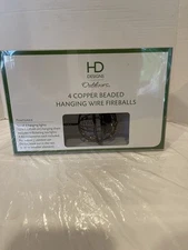 HD Design Outdoors 4 Battery Operated Copper Beaded Hanging Wire Fireballs NIB