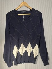 Aquascutum Mens Navy/ White Argyle Print Sweater UK S - NWT