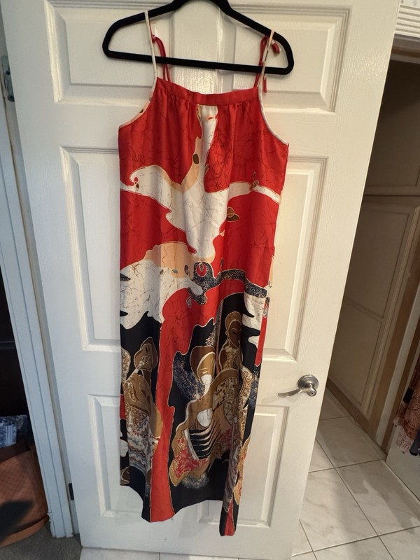 Vintage 70's Tori Richard Honolulu Tegaki African Global Print Maxi Dress 16