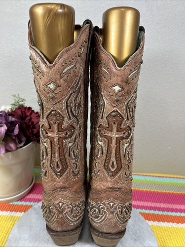 Botas occidentales Corral C2853 Distress de cuero de vaca marrón con tachuelas cruzadas para mujer 10,5 E - Imagen 6 de 13
