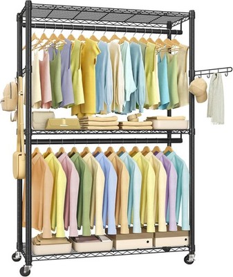 Heavy-Duty Rolling Clothes Ra, Garment Ra, Portable Closet,