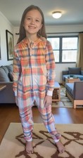 Cat  Jack Girls' Printed Union Suit One Piece Hooded Pajama Plaid Medium 8 