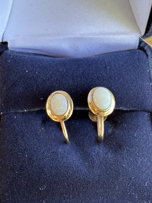 Vintage Vermeil Sterling Silver 925 Genuine Fire Opal Screw Back Earrings 