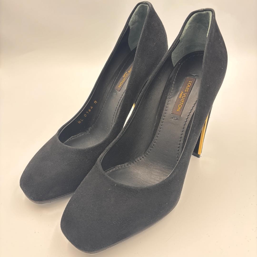 LOUIS VUITTON Suede Heel Pumps Black EU 36.5 135323K Authentic thumbnail 3