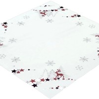 Tischdecke Weihnachten Mitteldecke Weiß 85X85 Hirsch Weihnachtsdecke Rot Silber