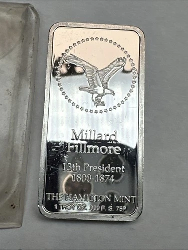 Millard Fillmore 13th President Hamilton-999 1oz  Silver Art Bar Bullion Vtg