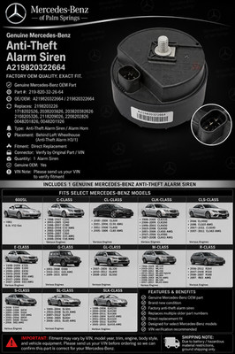 Genuine Factory OEM Mercedes-Benz Anti-Theft Alarm Siren A219820322664 OEM NEW