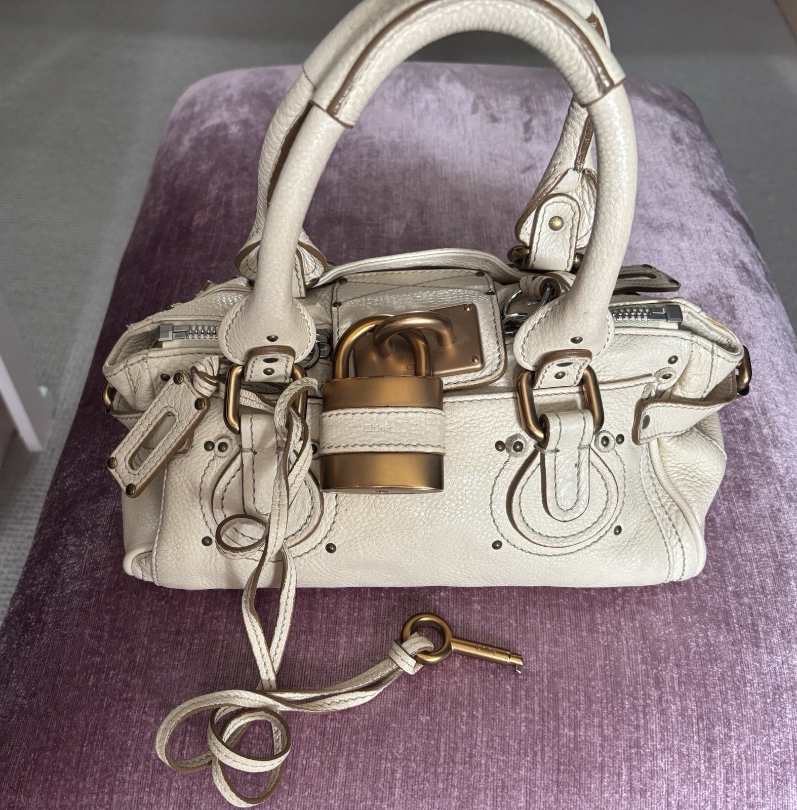 Chloe Paddington Small Cream Leather Tote Bag. Vintage.