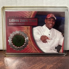 LeBRON JAMES ROOKIE 2003 UPPER DECK HARDCOURT GAME-USED FLOOR CARD #LB4. rookie card picture