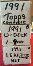 3 Complete Sets of 1991 Hand Collated Baseball MLB: Topps, Upper Deck, Leaf+Gold