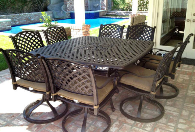 Cast Aluminum Patio Furniture 9pc Outdoor Dining Set With 64