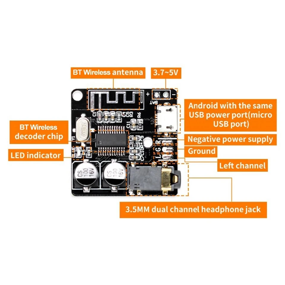 VHM-314 Bluetooth 5.0 MP3 Audio Receiver Board Wireless Stereo Lossless Module - image 4 of 4