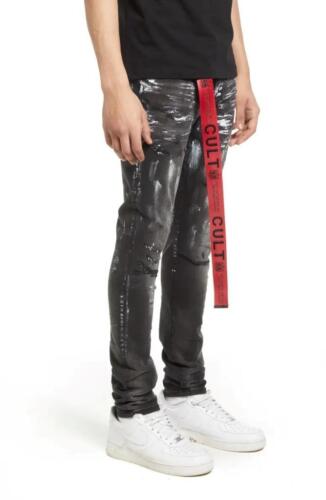 $249 - CULT OF INDIVIDUALITY Punk Belted Distressed Painter Skinny Jean Size 40 - Picture 2 of 6