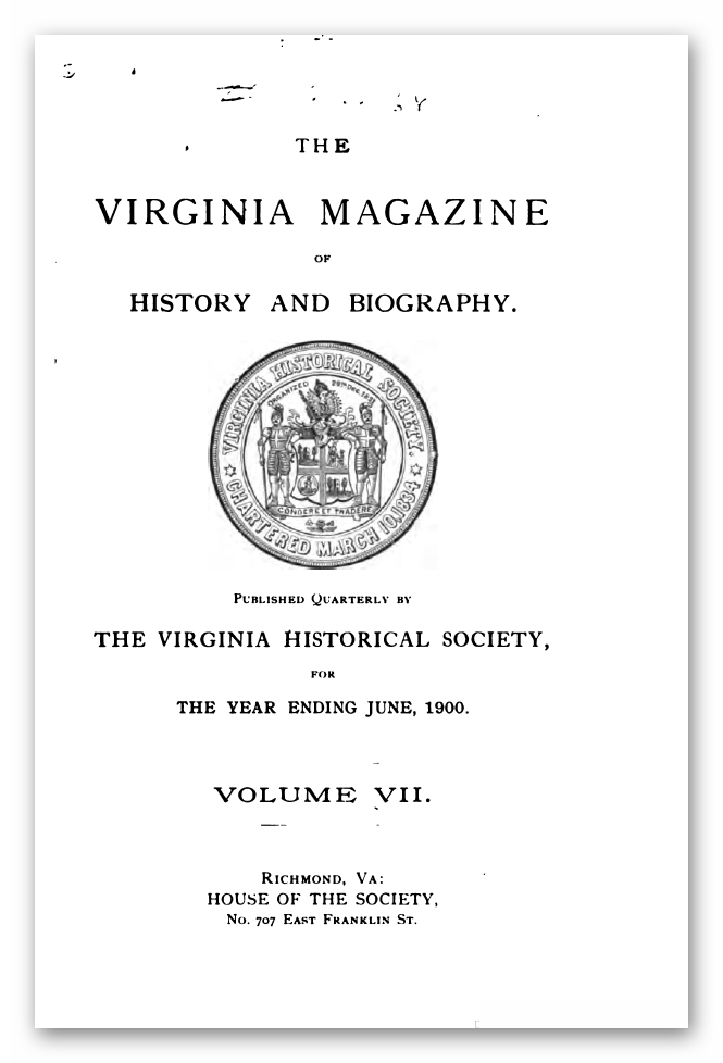 Virginia Magazine of History & Biography Volume 7 1900 eBay