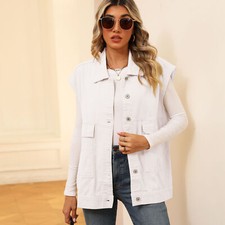 Ladies Denim Gilet Jacket Jeans Coat Sleeveless Womens Baggy Oversized Waistcoat