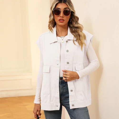 Ladies Denim Gilet Jacket Jeans Coat Sleeveless Womens Baggy Oversized Waistcoat - Picture 12 of 13