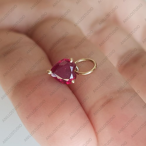 4,5,6,7mm Heart Ruby Charm for Pendant, Necklace, Hoop, Earring 14k Yellow Gold - Picture 4 of 5