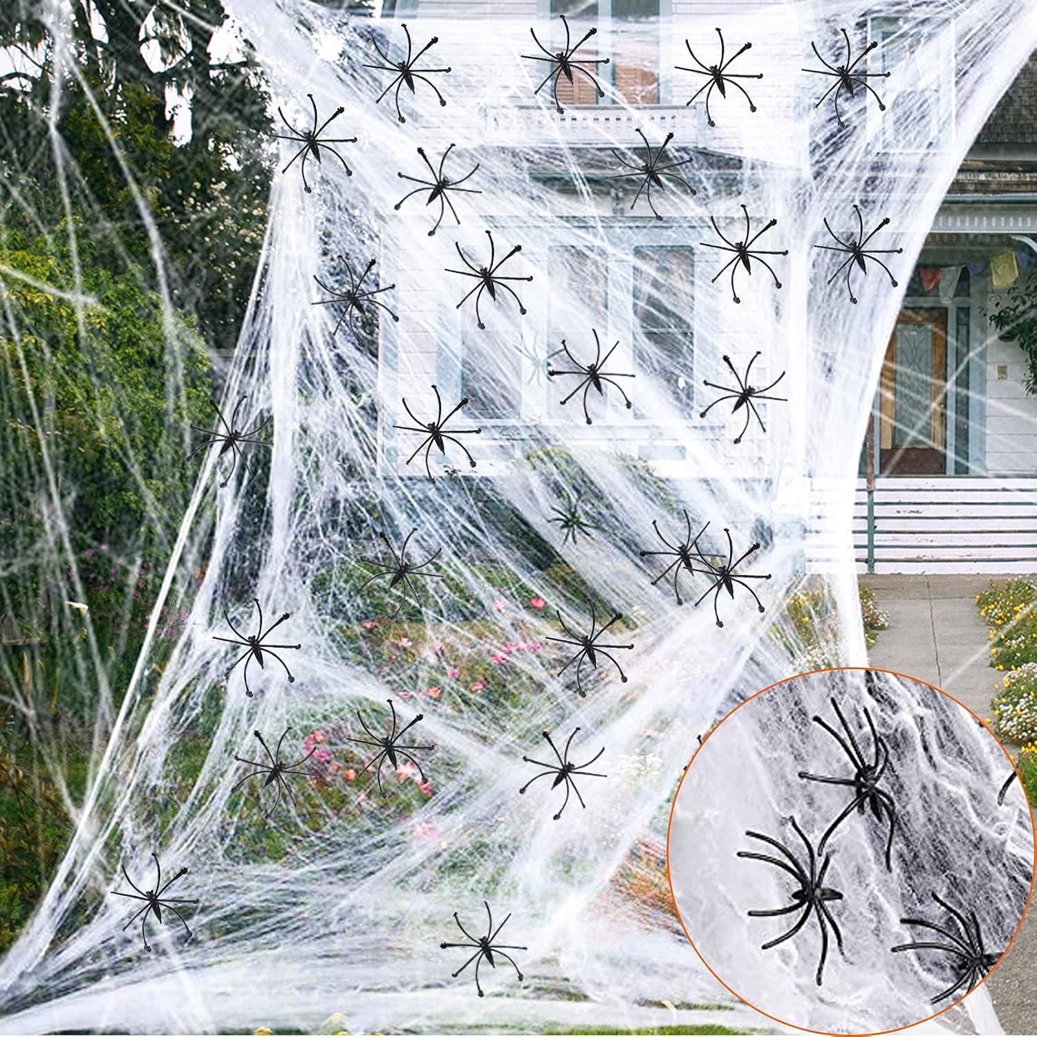 100pk Telaraña con Arañas Decoración de Halloween Telaraña Elástica Accesorios de Fiesta