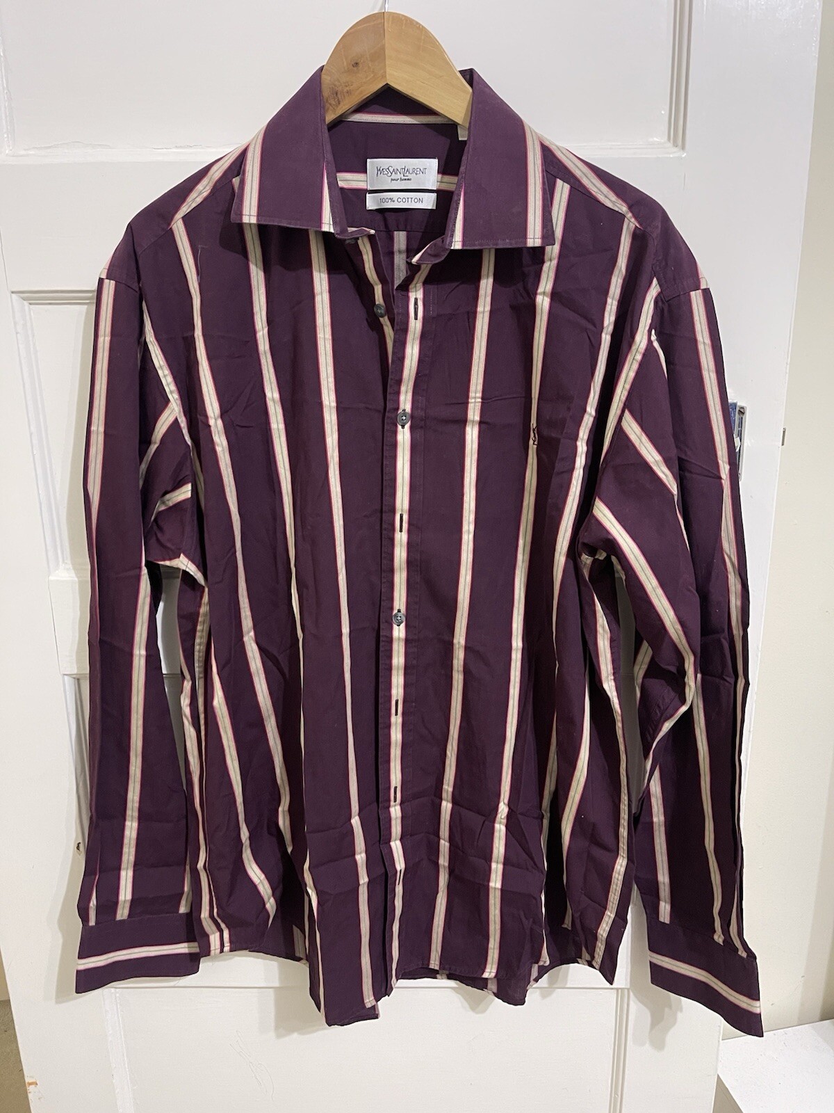 Camicia vintage Yves Saint Laurent a righe uomo taglia L vestibilità regolare cotone