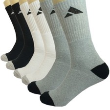 3 Pairs Men Solid Cushioned Sports Athletic Work Crew Cotton Socks Size 10-13