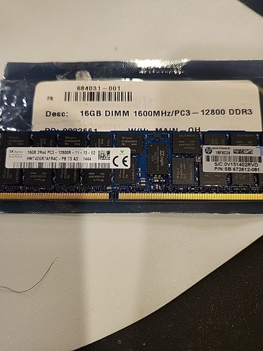 HP 672612-081 16GB 2RX4 PC3-12800R DDR3-1600 684032-001 672631-B21 - Picture 3 of 3