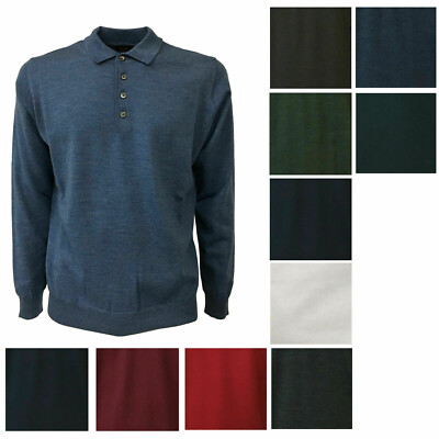 FERRANTE Herren Poloshirt Langarm 100% Wolle Mod G22603 MADE IN ITALY 