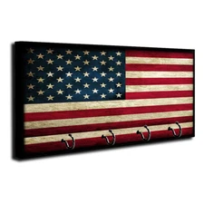 Old Glory Red White Blue American Flag Patriotic Design Wood Key Hanger