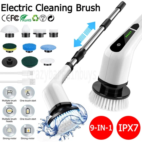 Rechargeable Cordless Spin Scrubber Electric Turbo Scrub Cleaning Brush 9 Heads - Picture 1 of 12