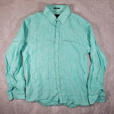 Park Avenue Shirt Mens Medium Green Linen Slim Fit Preppy Travel VacationCore