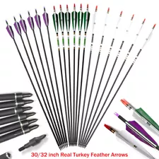 30"/32" Carbon Arrows Turkey Feather Spine 500 for Hunting Compound Recurve Bow