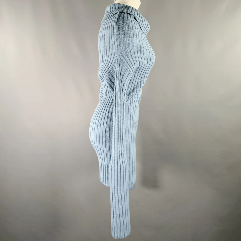 DOLCE & GABBANA Size 6 Blue Virgin Wool Blend Ribbed Sweater - Image 3 of 4