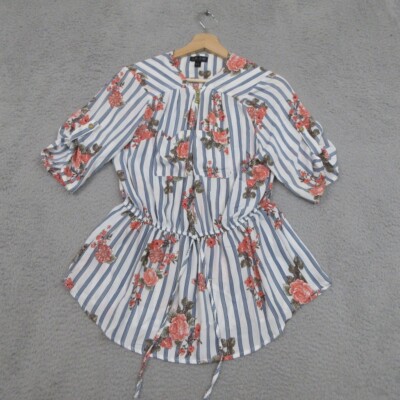 J For Justify Shirt Womens L Blue Floral Cottagecore Boho Sheer Romantic Peplum
