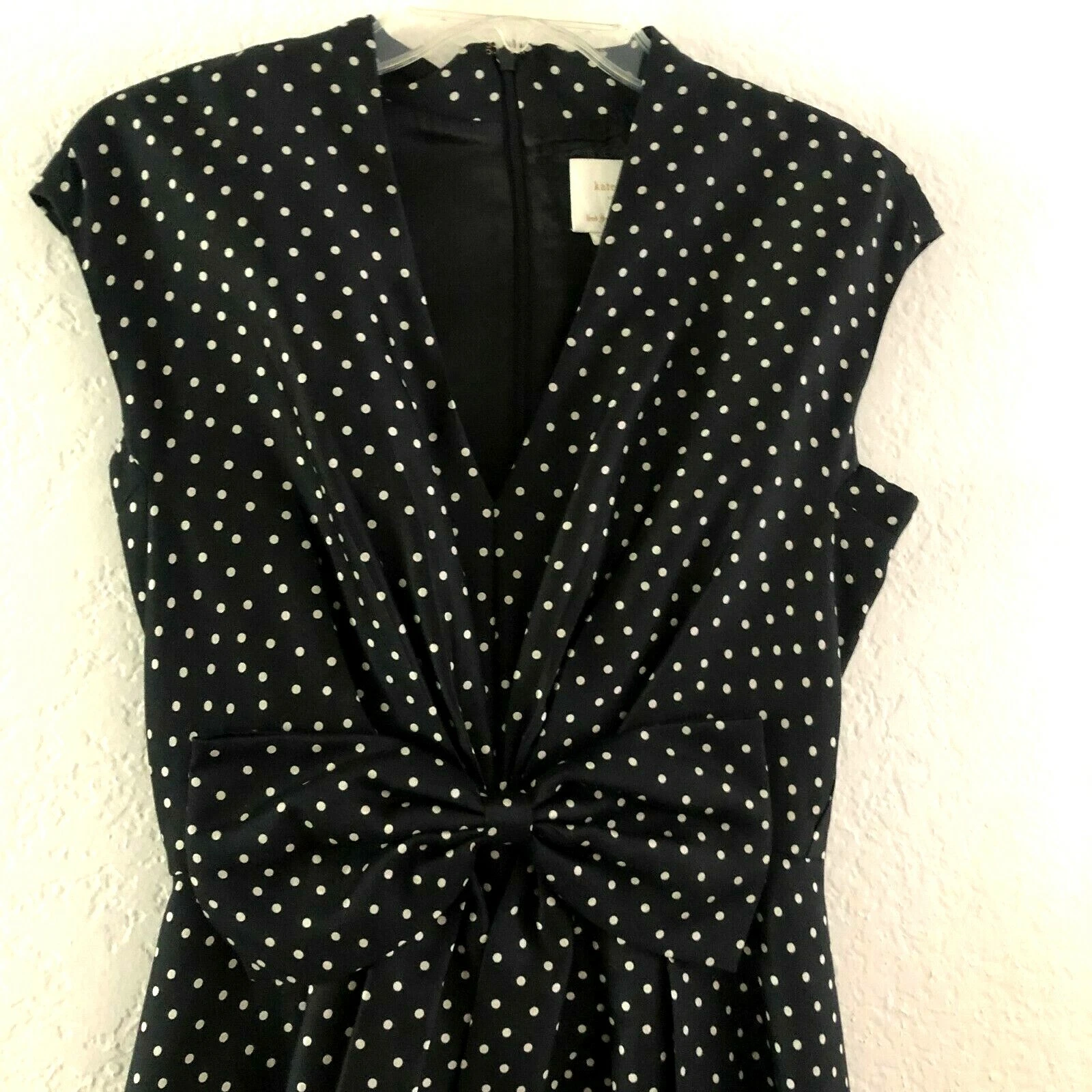 Abito midi Kate Spade NewYork Freesia nero bianco a pois 2 fiocchi seta cotone DM