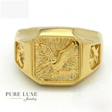 Men's Stainless Steel Eagle Rings 7 8 9-13 Gold plated Box
