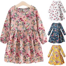 Kids Kids Girls Holiday Floral Printes Dresses Princess Long Sleeve Tutu Dresses