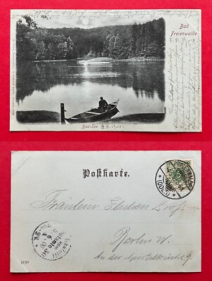 Moonlight Postcard Bad Freienwalde 1900 Baa Lake with Rowing Boat and Types (121898