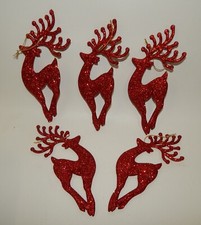 Lot 5 Big Glittery Red Reindeer Silhouette Christmas Ornaments