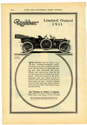 1911 Thomas B. Jeffery Co. Ad: Rambler Sixty-Five Model Pictured ...
