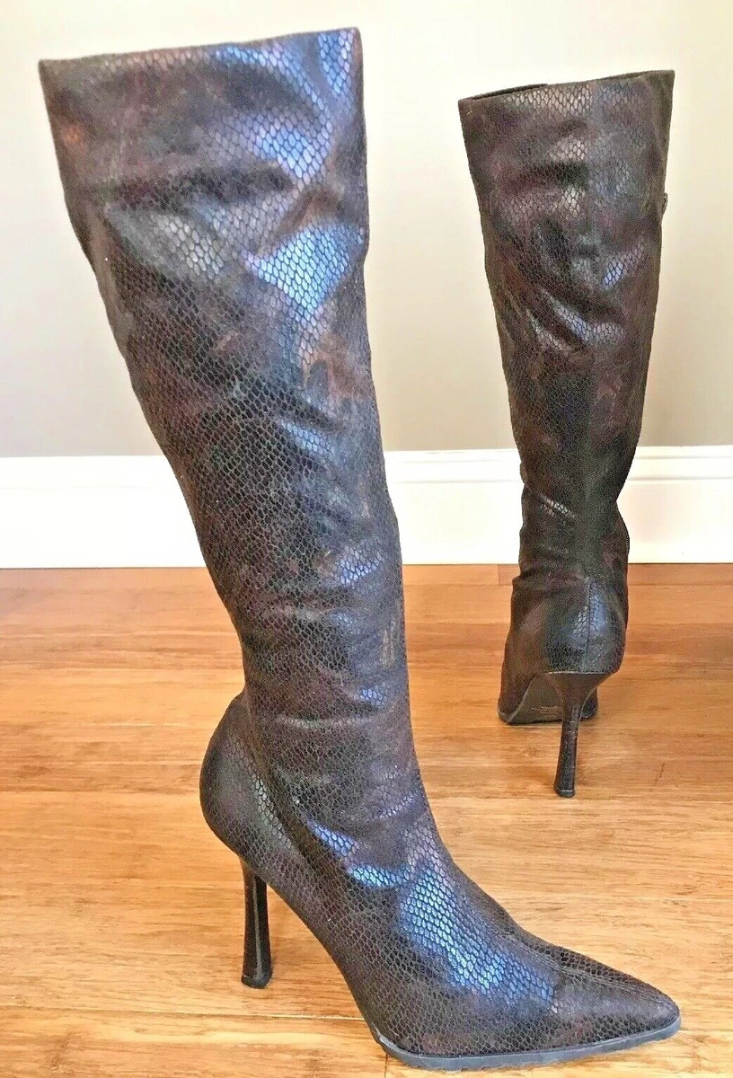 Steve Madden Brown Snake Textile Knee High Tall High Heel Boots Sz 8 Hihoo