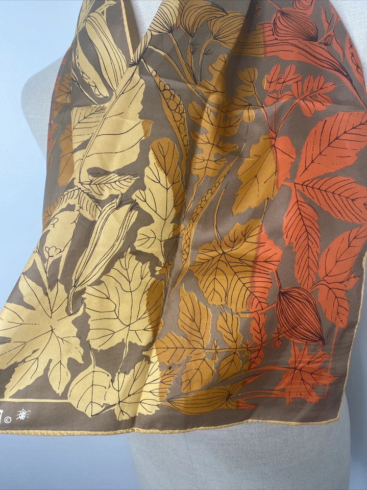 Vintage Vera Bufanda Hoja Naranja Marrón Otoño Otoño Corbata Cuello 14" x 43" Hojas Foto 3 de 4