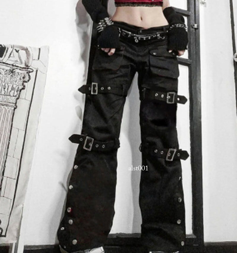 Women Gothic Bondage Cyber Trouser Punk Straps Cargo Chain