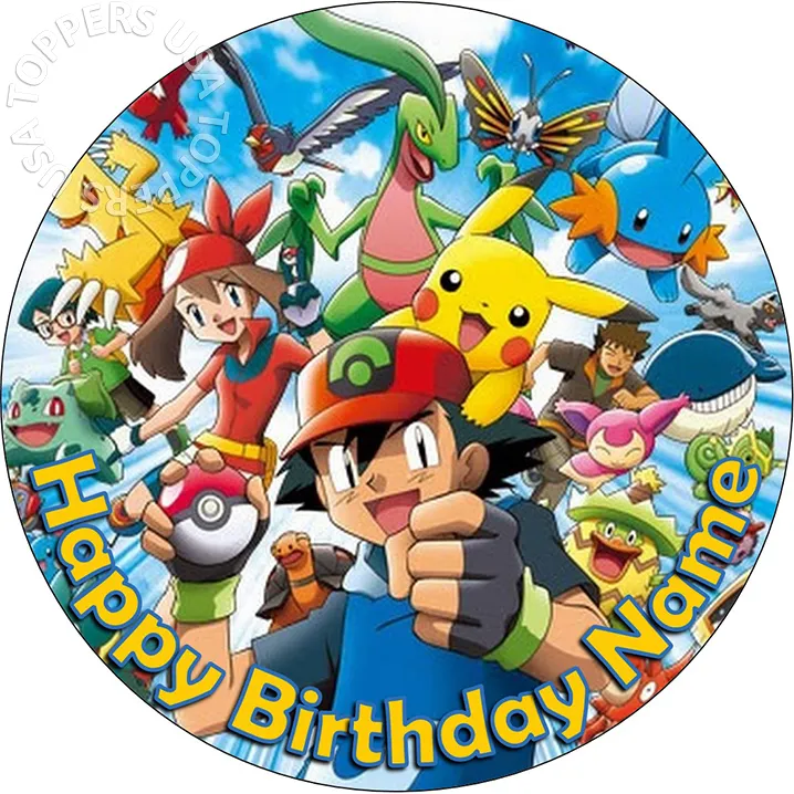 EDIBLE Pokemon Birthday Party Cake Topper Wafer Paper Round 7.5 (uncut)