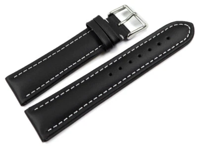 WATCHBAND BERLIN Bracelet montre cuir lisse noir wN 18mm 20mm 22mm 24mm 26mm 28mm