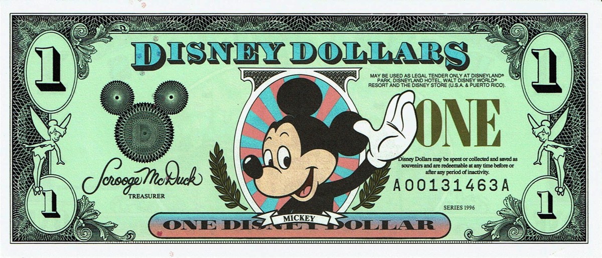 Disney Dollars 1996 AA $1 One Dollar Mickey Sleeping Beauty Castle