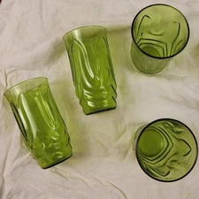 4 Vintage Colonial Tulip Avocado Green 16 oz Glasses