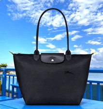 Longchamp Nylon Handbag /Embroidered horse Black Large HGR-758