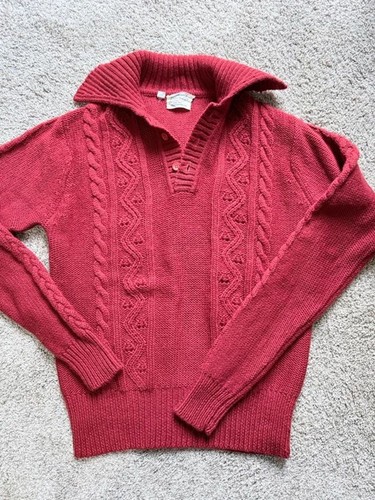 Vintage Lord & Taylor "The Man's Shop" 100% Wool Cable Knit Polo Sweater - Red